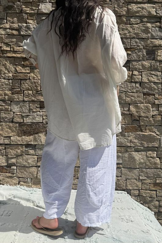 Shayle Indian Cotton Boyfriend Beach Shirt Stone